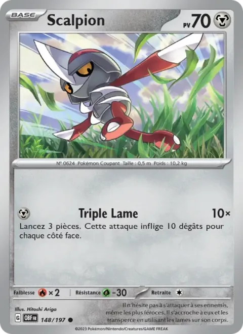 Carte Pokémon Scalpion 148/197, extension Flammes Obsidiennes