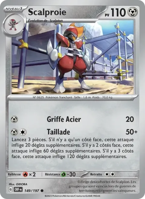 Carte Pokémon Scalproie 149/197, extension Flammes Obsidiennes