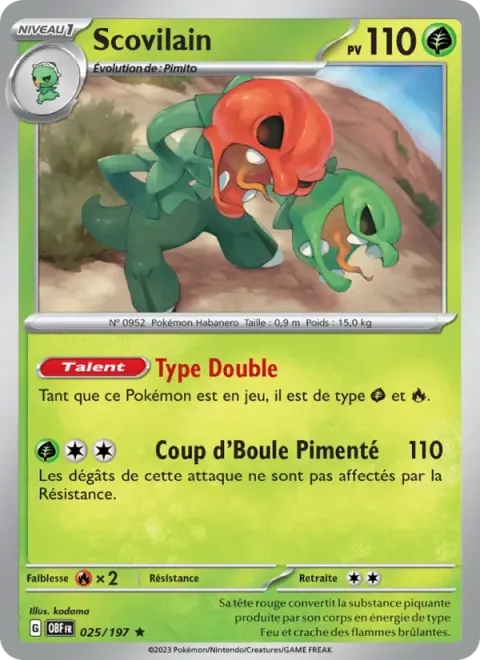Carte Pokémon Scovilain 025/197, extension Flammes Obsidiennes