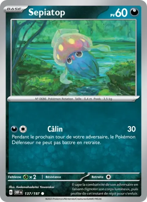 Carte Pokémon Sepiatop 137/197, extension Flammes Obsidiennes