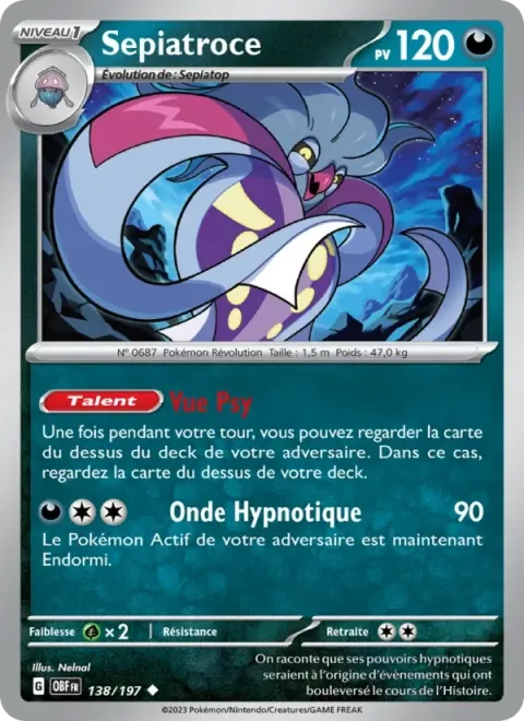 Carte Pokémon Sepiatroce 138/197, extension Flammes Obsidiennes