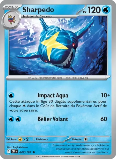 Carte Pokémon Sharpedo 047/197, extension Flammes Obsidiennes