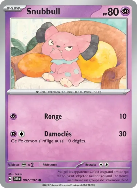 Carte Pokémon Snubbull 087/197, extension Flammes Obsidiennes