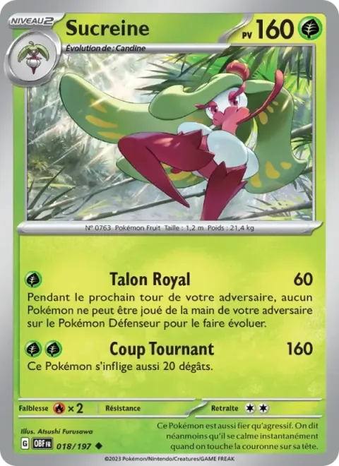 Carte Pokémon Sucreine 018/197, extension Flammes Obsidiennes