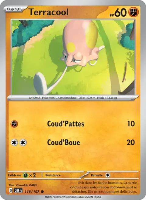 Carte Pokémon Terracool 118/197, extension Flammes Obsidiennes