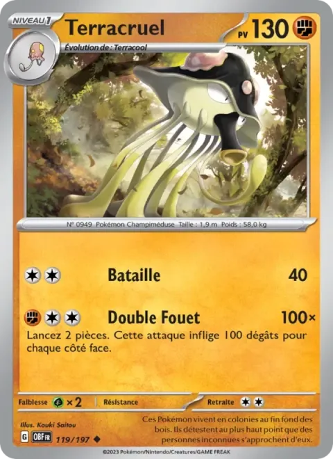 Carte Pokémon Terracruel 119/197, extension Flammes Obsidiennes