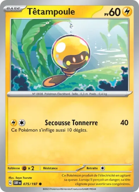 Carte Pokémon Têtampoule 075/197, extension Flammes Obsidiennes