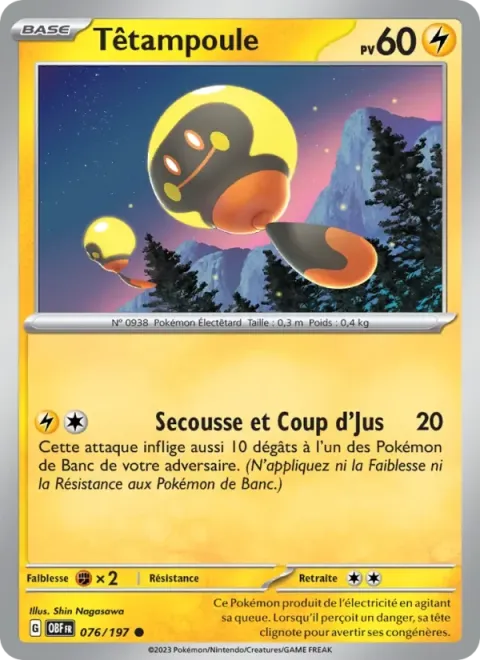 Carte Pokémon Têtampoule 076/197, extension Flammes Obsidiennes