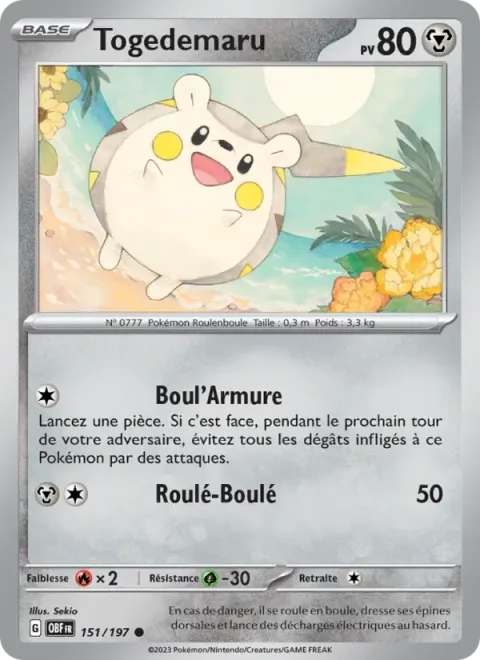 Carte Pokémon Togedemaru 151/197, extension Flammes Obsidiennes
