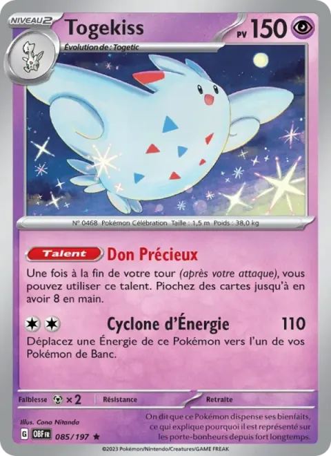 Carte Pokémon Togekiss 085/197, extension Flammes Obsidiennes