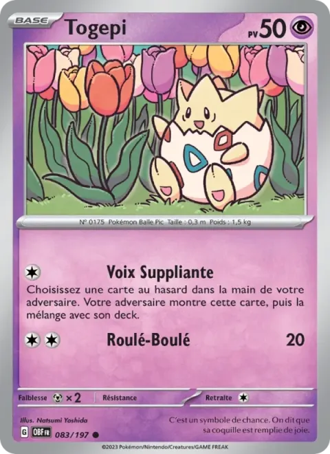 Carte Pokémon Togepi 083/197, extension Flammes Obsidiennes