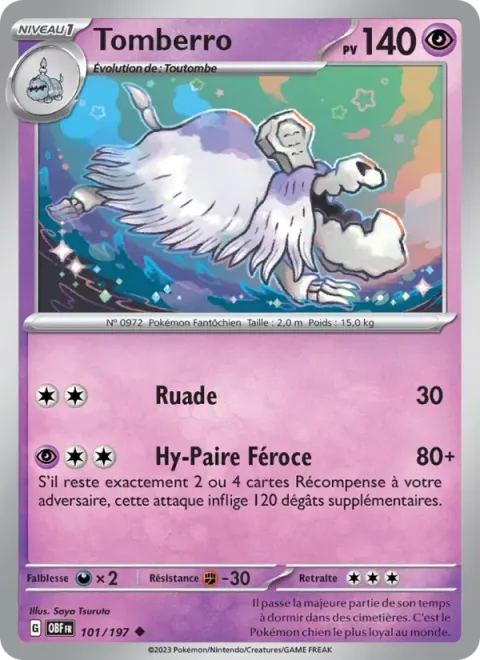 Carte Pokémon Tomberro 101/197, extension Flammes Obsidiennes