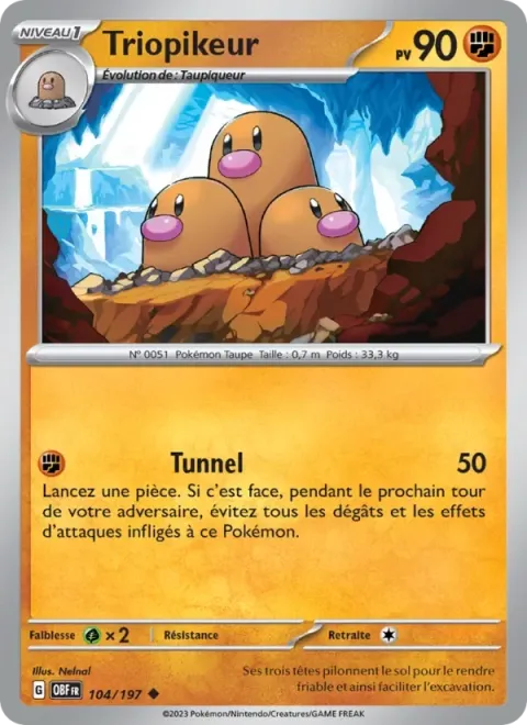 Carte Pokémon Triopikeur 104/197, extension Flammes Obsidiennes