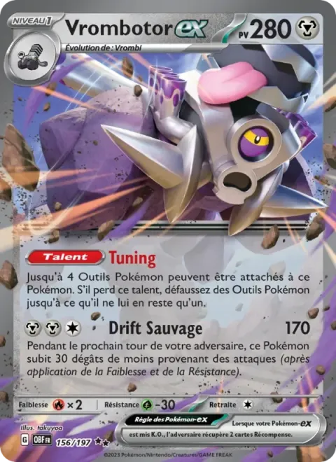 Carte Pokémon Vrombotor-ex 156/197, extension Flammes Obsidiennes
