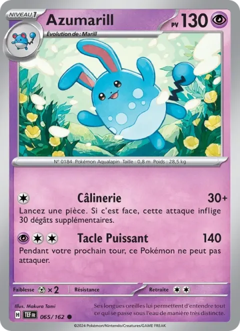 Carte Pokémon Azumarill 065/162, extension Forces Temporelles