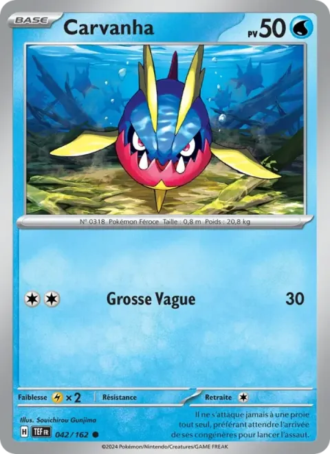 Carte Pokémon Carvanha 042/162, extension Forces Temporelles
