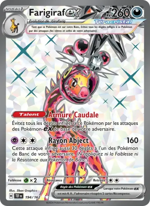 Carte Pokémon Farigiraf-ex 194/162, extension Forces Temporelles