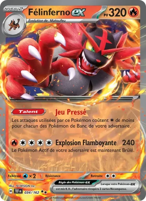 Carte Pokémon Félinferno-ex 034/162, extension Forces Temporelles