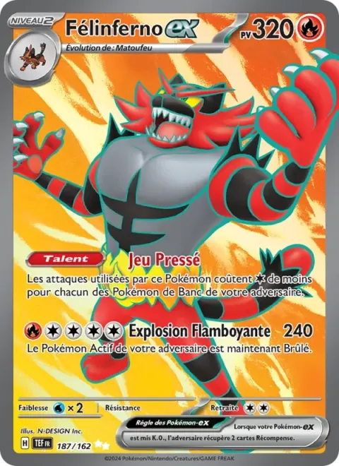 Carte Pokémon Félinferno-ex 187/162, extension Forces Temporelles