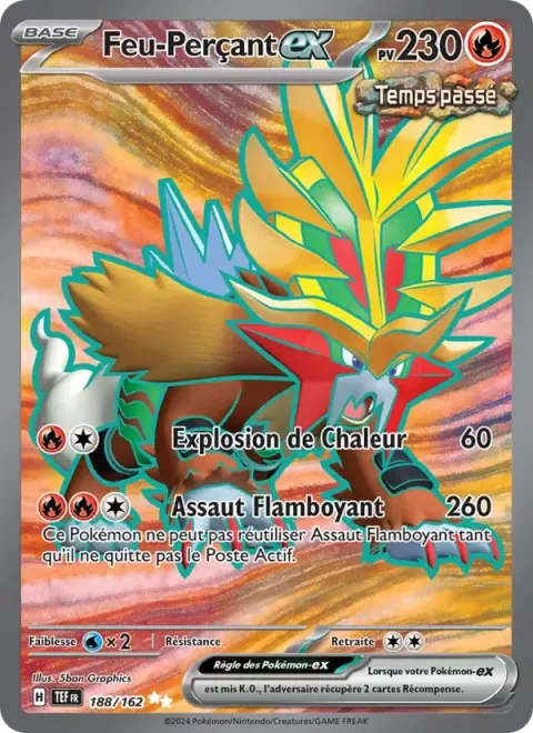 Carte Pokémon Feu-Perçant-ex 188/162, extension Forces Temporelles