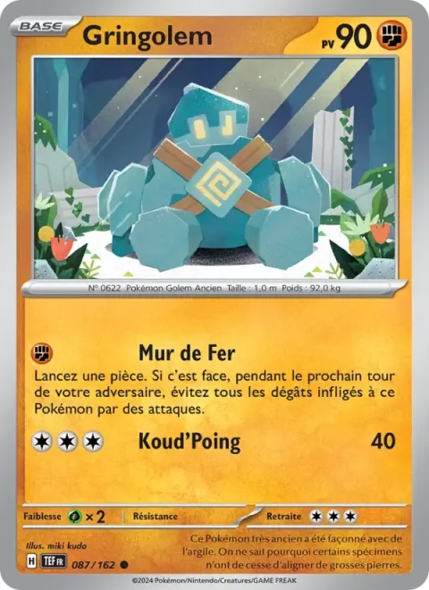 Carte Pokémon Gringolem 087/162, extension Forces Temporelles