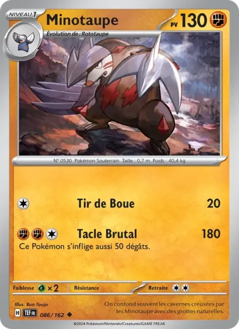 Carte Pokémon Minotaupe 086/162, extension Forces Temporelles