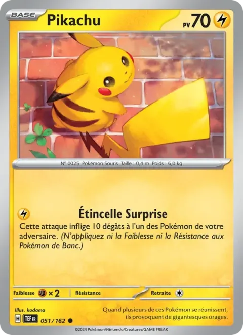 Carte Pokémon Pikachu 051/162, extension Forces Temporelles