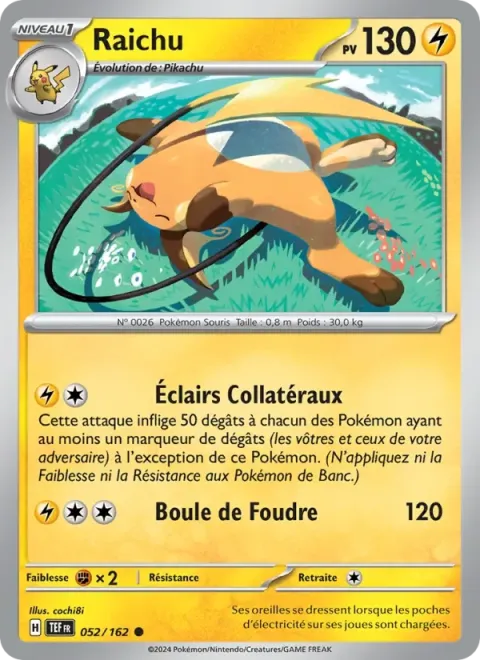 Carte Pokémon Raichu 052/162, extension Forces Temporelles