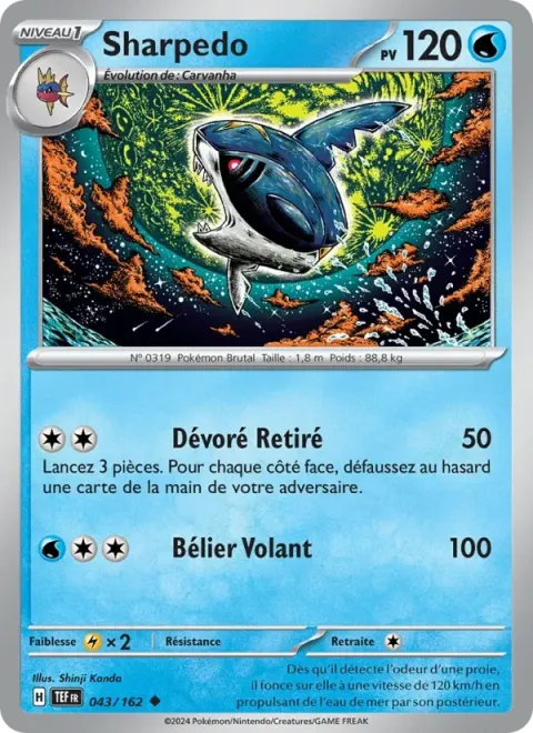 Carte Pokémon Sharpedo 043/162, extension Forces Temporelles