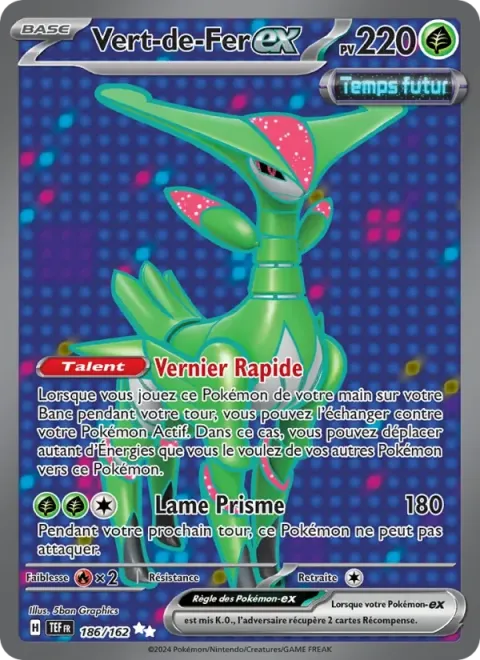 Carte Pokémon Vert-de-Fer-ex 186/162, extension Forces Temporelles