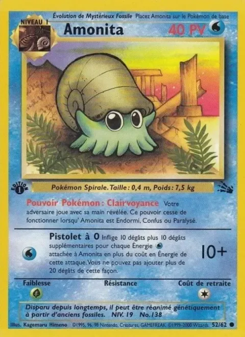 Carte Pokémon Amonita 052/062, extension Fossile