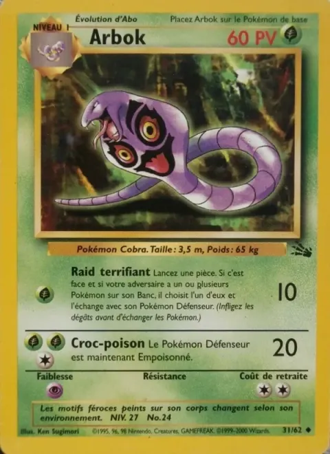 Carte Pokémon Arbok 031/062, extension Fossile