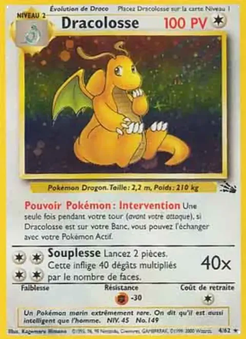 Carte Pokémon Dracolosse 004/062, extension Fossile