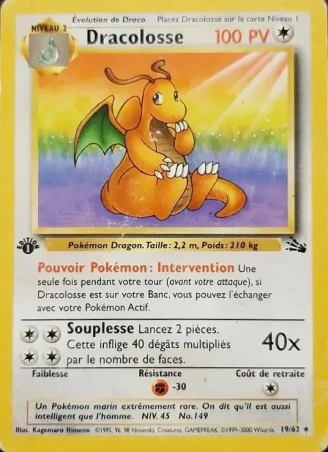 Carte Pokémon Dracolosse 019/062, extension Fossile
