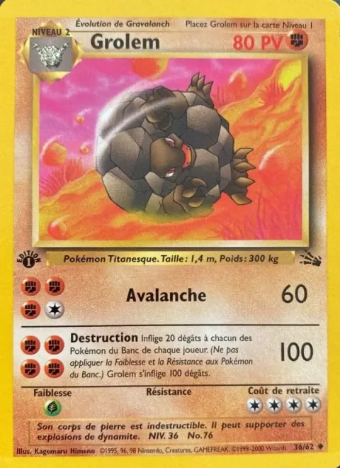 Carte Pokémon Grolem 036/062, extension Fossile