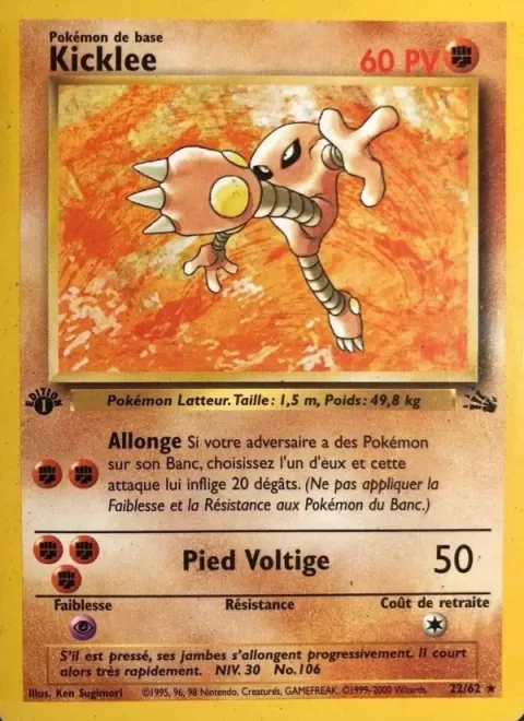 Carte Pokémon Kicklee 022/062, extension Fossile