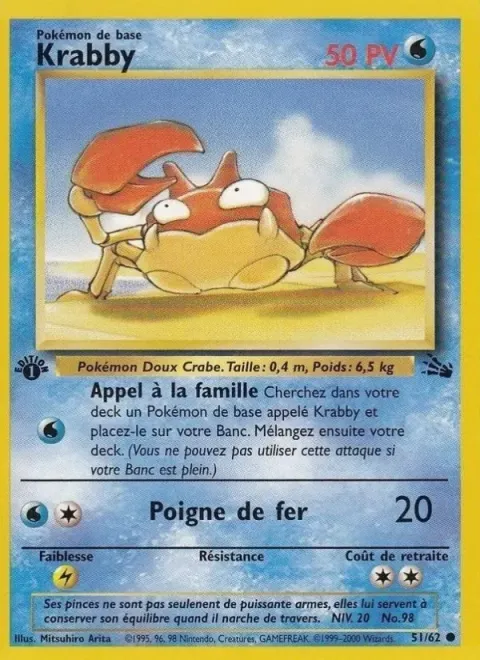 Carte Pokémon Krabby 051/062, extension Fossile