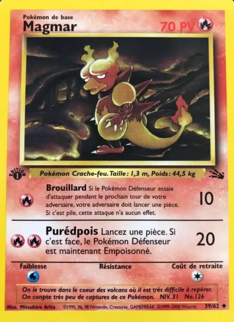 Carte Pokémon Magmar 039/062, extension Fossile