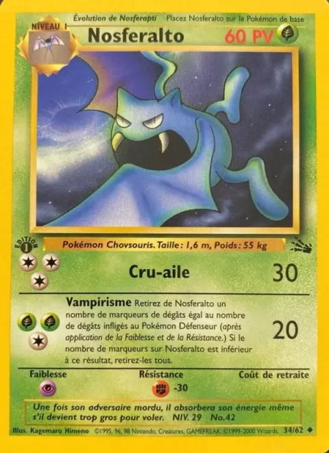 Carte Pokémon Nosferalto 034/062, extension Fossile
