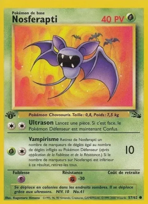 Carte Pokémon Nosferapti 057/062, extension Fossile