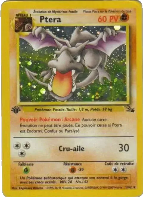 Carte Pokémon Ptéra 001/062, extension Fossile