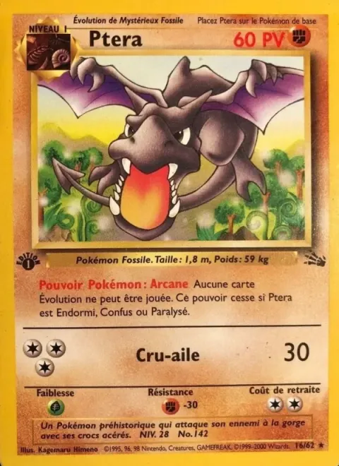 Carte Pokémon Ptéra 016/062, extension Fossile