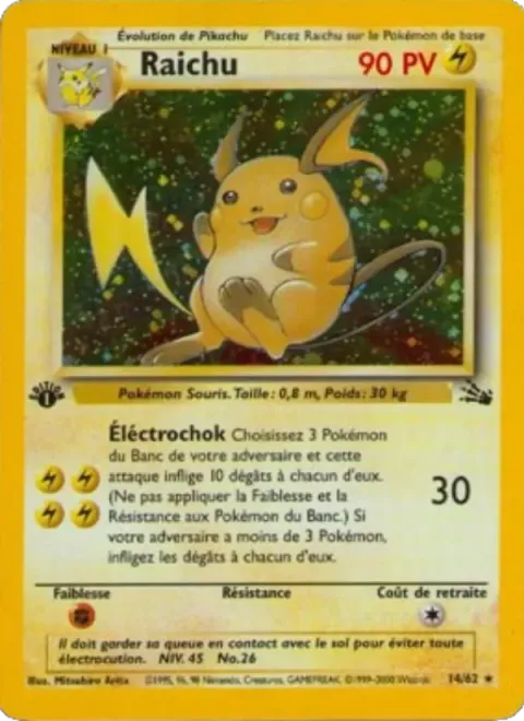 Carte Pokémon Raichu 014/062, extension Fossile