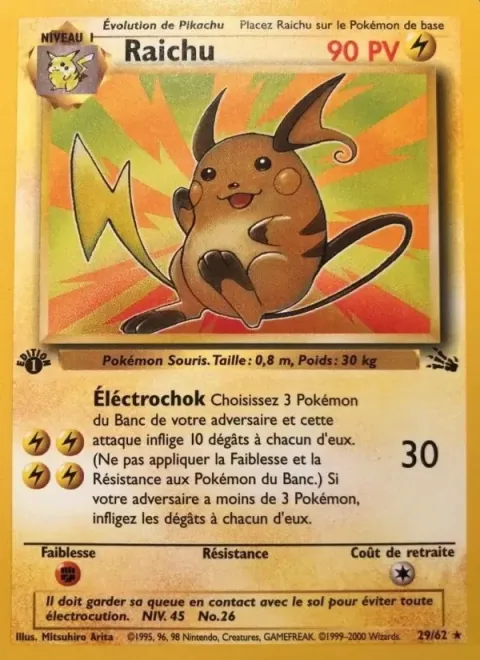 Carte Pokémon Raichu 029/062, extension Fossile