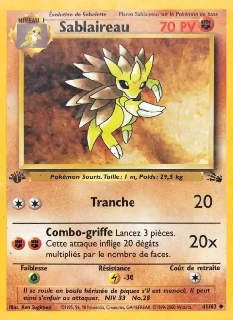 Carte Pokémon Sablaireau 041/062, extension Fossile