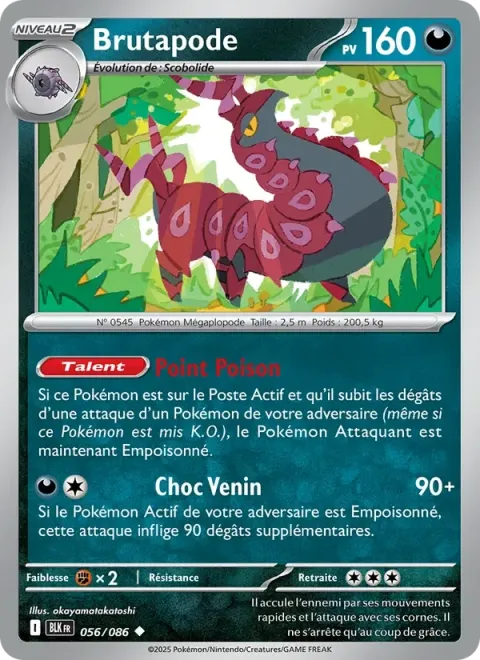 Carte Pokémon Brutapode 056/086, extension Foudre Noire