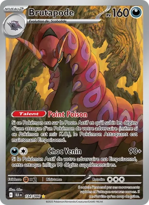 Carte Pokémon Brutapode 134/086, extension Foudre Noire