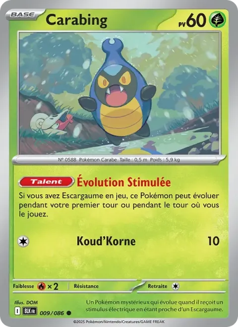 Carte Pokémon Carabing 009/086, extension Foudre Noire