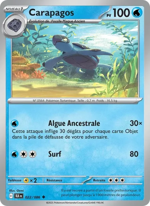 Carte Pokémon Carapagos 022/086, extension Foudre Noire