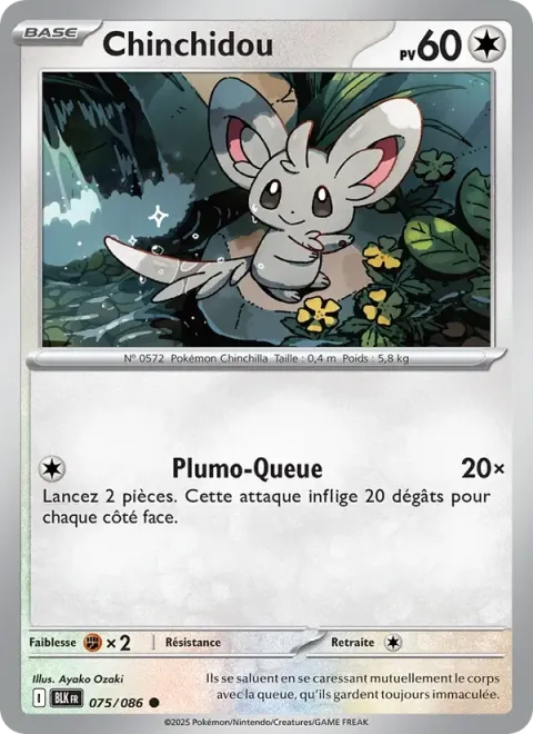 Carte Pokémon Chinchidou 075/086, extension Foudre Noire
